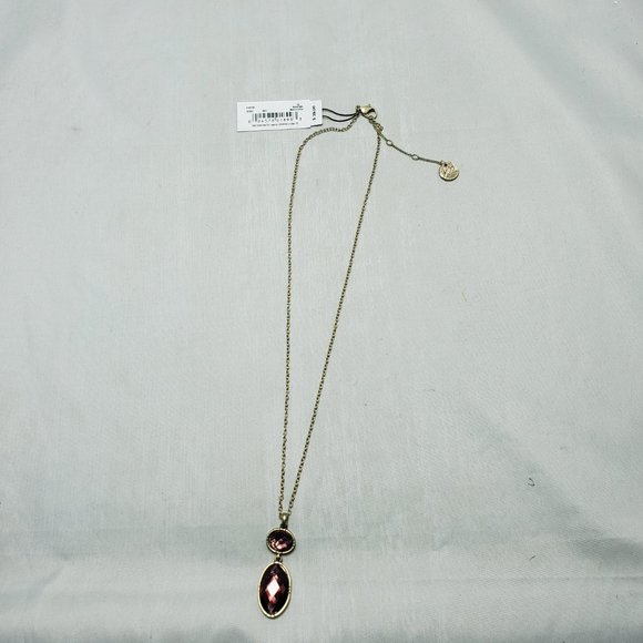The Sak Double Stone Pendant Necklace , Gold / Berry - Picture 6 of 8